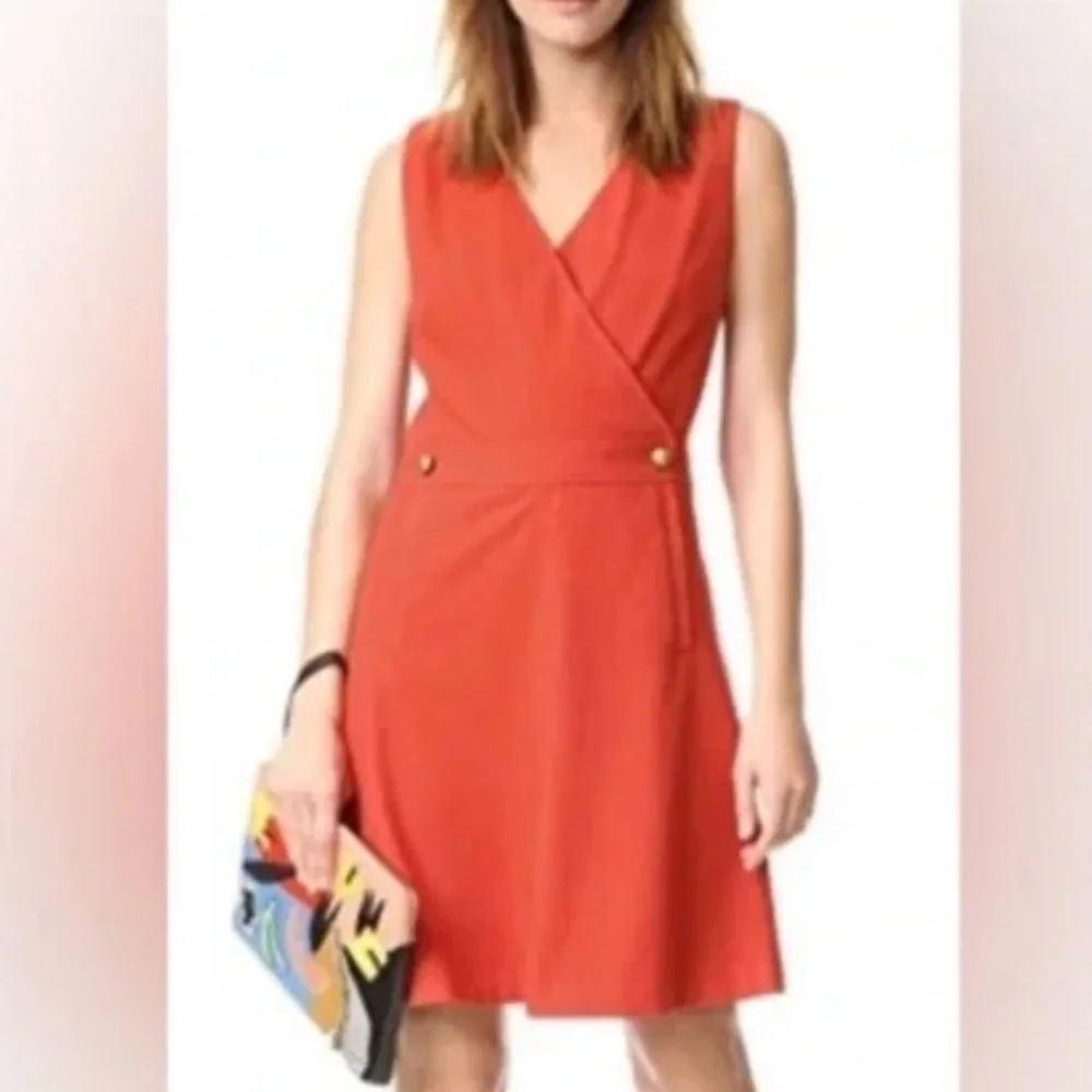 Tory Burch Size 14 Burnt Orange Gorgeous Dress Gold Accent Buttons Pockets Lined